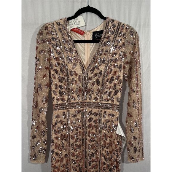 NWT Mac Duggal [ 6 ] Embellished Front Slit Long Sleeve Gown 5002‎ Rose Gold - Picture 11 of 16